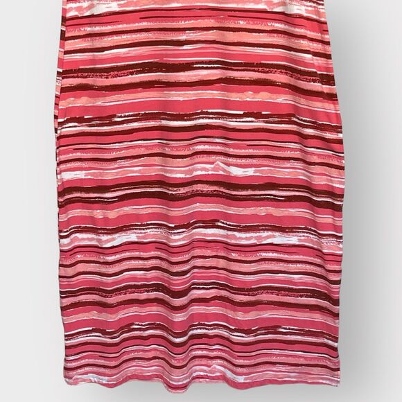 D & Co. Maxi Tank Dress Women Size L Pink Striped Stretch Slit Sleeveless Modest - Picture 3 of 13